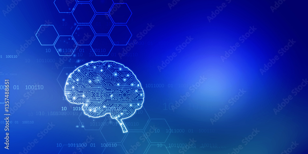 Aufkleber 2d illustration concept of thinking, background with brain, abstract artificial intelligence. techno