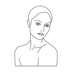 Linear artistic portrait of a minimalist woman on a transparent background, vector