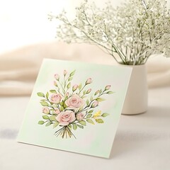Pink Roses Watercolor Greeting Card.