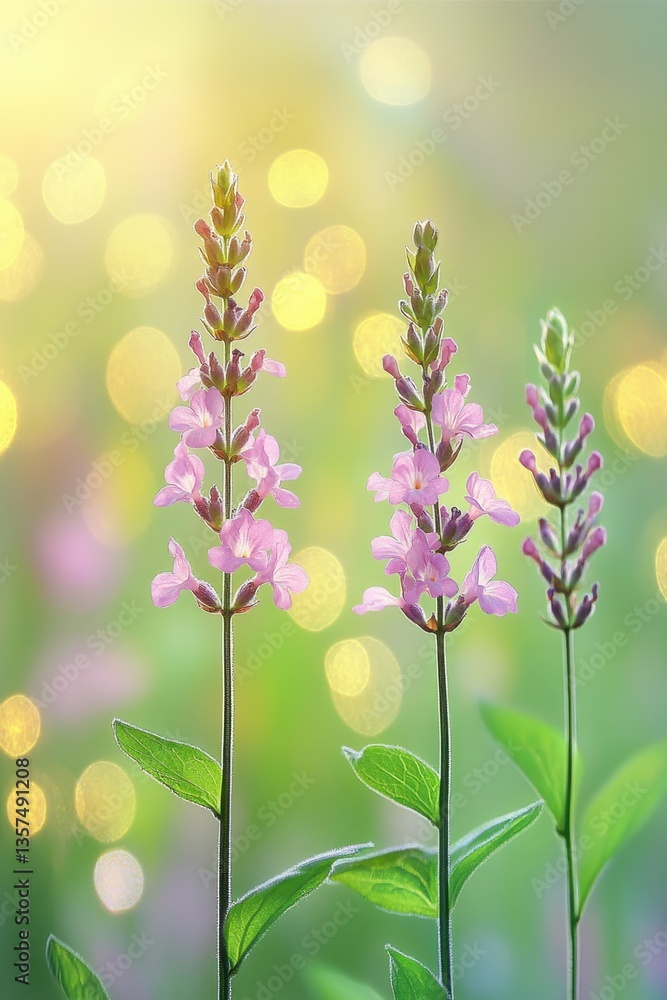 Poster serene meadowsweet blossoms in soft focus against a bokeh background capturing the essence of a tran