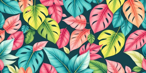 Fototapeta premium Pastel tropical leaf seamless pattern Vector illustration ideal for fashion, interiors, packaging, palm, paper