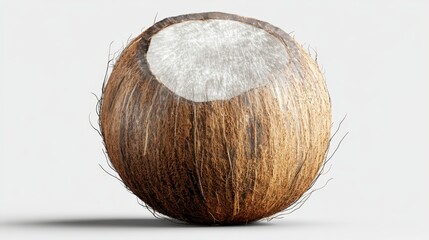 A ripe, juicy coconut with a clean, brown shell, isolated on a transparent white background 