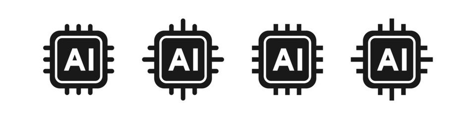 Simple ai system icon set. Microchip ai symbol. Artificial intelligence processor