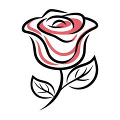 Abstract red rose with black outlines  
