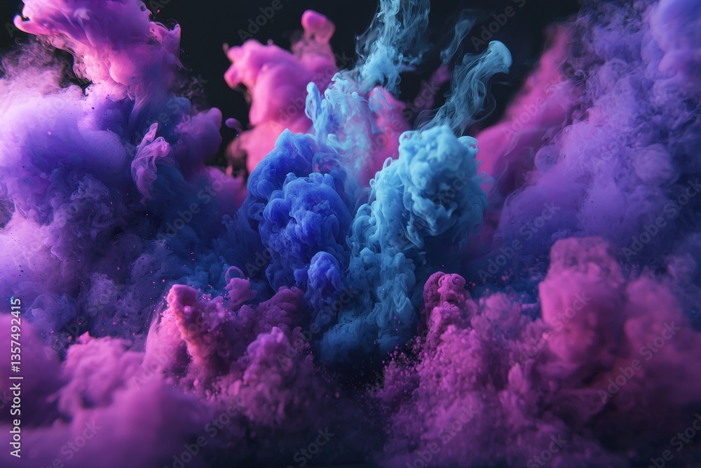 Poster a swirling cloud of vibrant blue and purple smoke creates an mesmerizing abstract pattern, ideal for