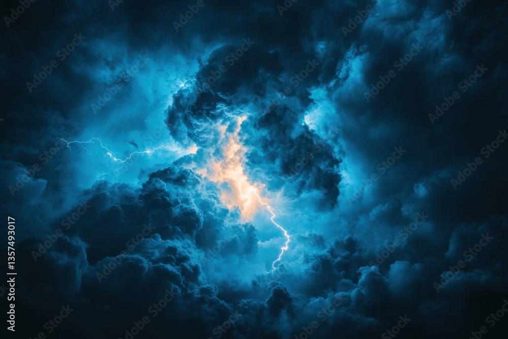 Poster dramatic sky with electrifying lightning storm and ominous clouds creating a moody atmosphere and po