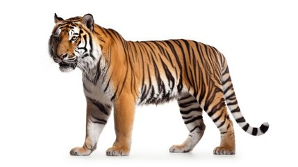 Fototapeta premium A Majestic Tiger Walking Isolated on White Background