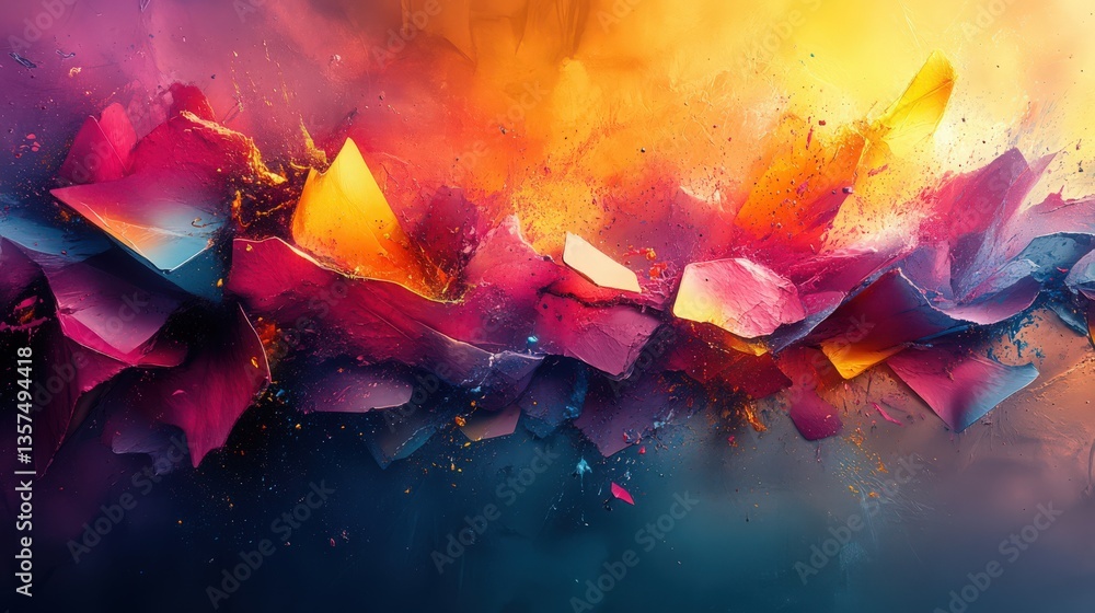Aufkleber dynamic abstract painting with angular facets and vibrant color explosions