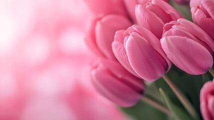 Fototapeta premium Pink tulips blooming in soft focus background 