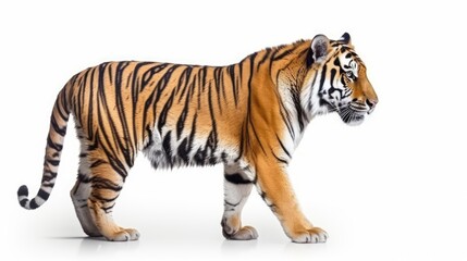 Fototapeta premium A Majestic Tiger Walking Isolated on White Background