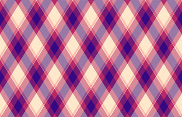Argyle pattern of geometric rhombus. Harlequin check wallpaper design. Classic diamond shaped textile material for web background, print fabric clothing, sweater, wrapping paper, gift card, invitation