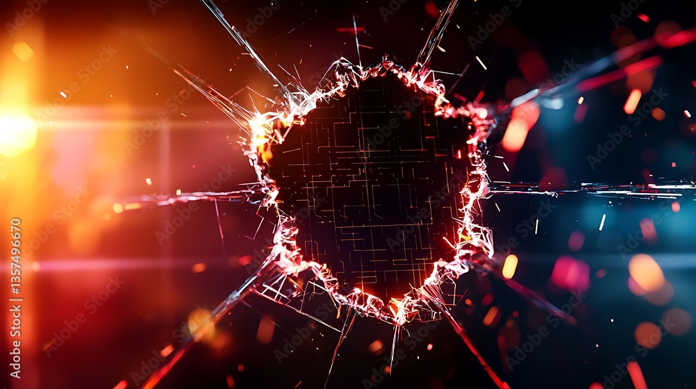 Poster abstract explosion of light with shattered edges and dynamic energy burst in digital art style