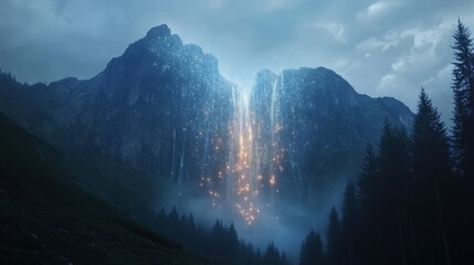 Generic Mountain Waterfall Overview Down Cascading