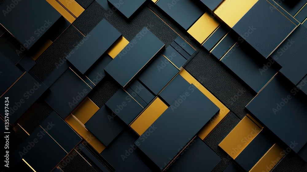Poster abstract geometric pattern of dark squares with gold accents. use background for design projects