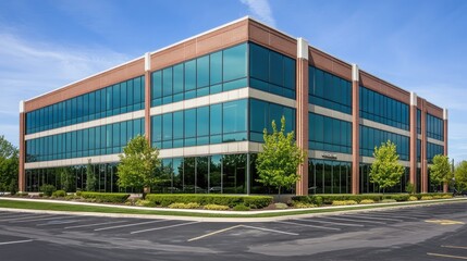 Modern Brick Office Building with Expansive Glass Facades