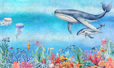 Mural wallpaper. Wallpapers for kids. Wallpaper for the children's room with the aquatic world © александр Бужореан