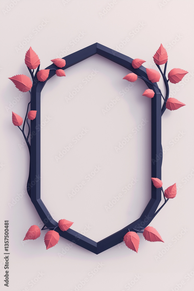 Poster Minimalistic low-poly 3D frame with geometric design and pastel colors on a clean background