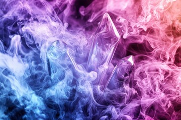 Fototapeta premium An ethereal image of clear quartz crystals surrounded by swirling blue and purple smoke, creating a mystical and dreamlike atmosphere, perfect for backgrounds.