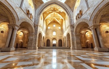 Fototapeta premium Elegant Interior of a Basilica with Arches and Marbled Floor