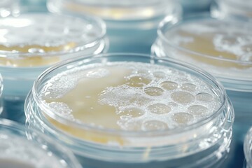 Fungal Colony of Penicillin in Petri Dish, Showcasing White Culture on Agar Plate for Biotechnology Applications