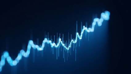 An upward trend of glowing blue data points, symbolizing growth and progress in a dark blue backdrop.