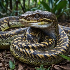Fototapeta premium Python Constricting Prey in a Jungle