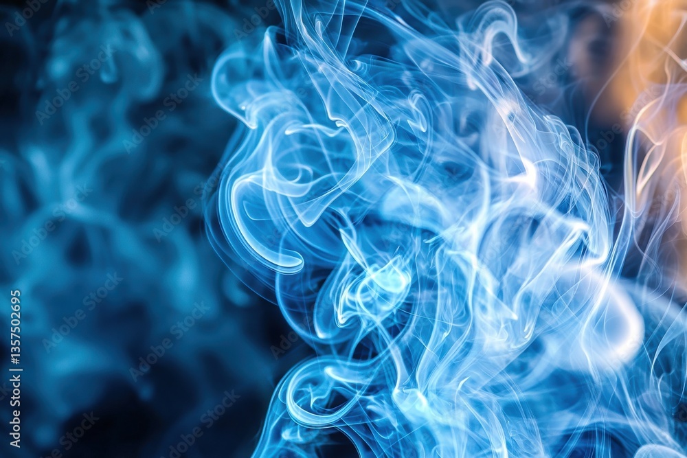 Poster an artistic rendering of swirling blue smoke patterns creating a dynamic and fluid abstract design, 