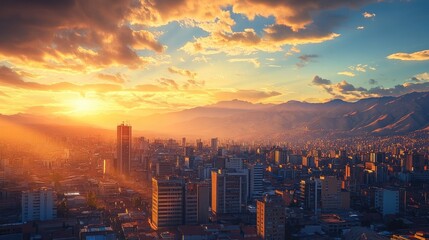 Fototapeta premium Breathtaking La Paz Bolivia Skyline Framed by Majestic Mountains - A Scenic Travel Destination in South America