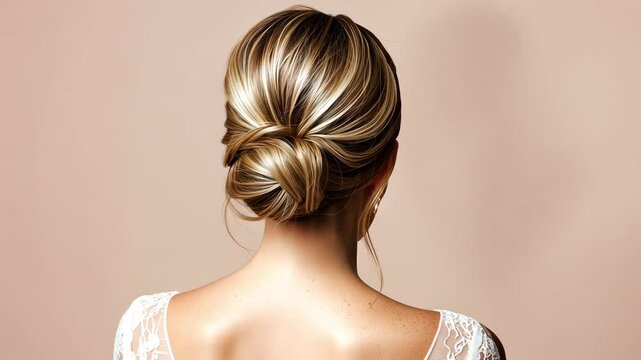 Elegant blonde updo hairstyle with highlights, perfect for beauty and fashion on special occasions, showcasing sophistication and grace.