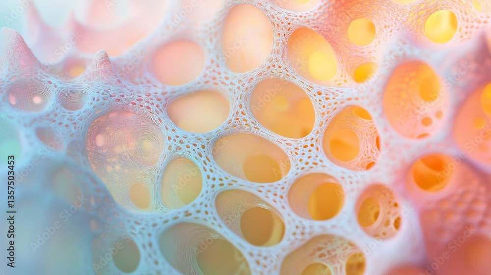 Poster abstract interconnected cellular structure with pastel colors and depth