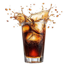 Refreshing Ice-Cold Cola Splash in a Glass - A Dynamic Beverage Concept, isolated on a white transparent background