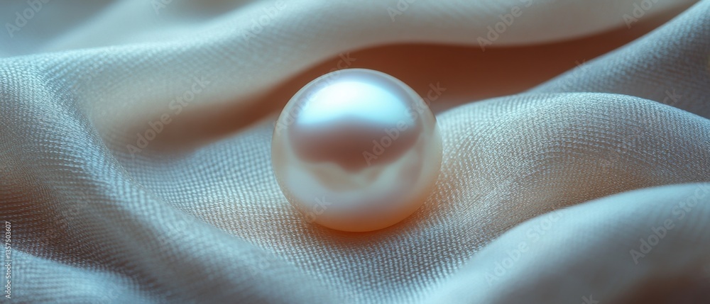 Poster elegant luminous pearl resting on soft silk fabric creating a luxurious and serene atmosphere with a