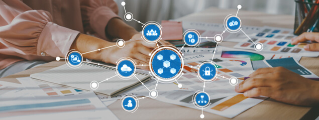 Explore a vibrant and collaborative workspace where professionals engage in creative discussions,...