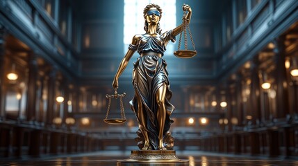 Fototapeta premium Justice statue in grand courtroom