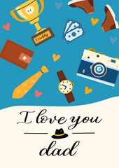 Father's day card design with symbols of appreciation and love for dad.