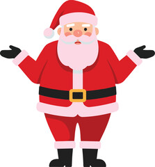 Cheerful Santa Claus in a bright red suit with a welcoming gesture, flat design vector illustration for holiday themes and festive celebrations