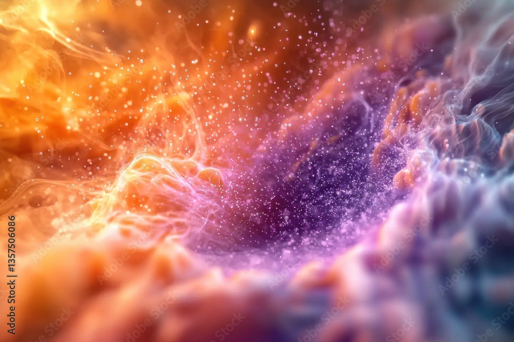 Poster an abstract background with a nebula-like appearance, featuring swirling patterns of orange and purp