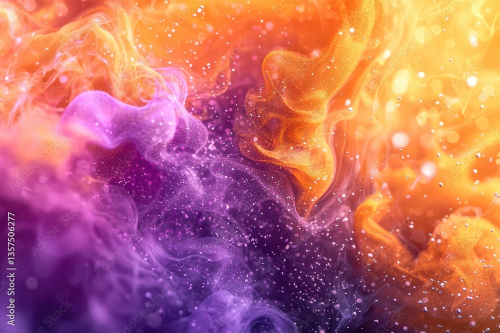 Aufkleber an abstract and vibrant image showcases swirling purple and orange hues with glittering particles, c
