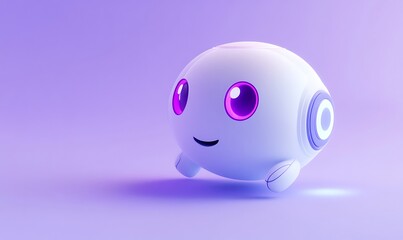Obraz premium A illustration of cute white robot with purple eyes floating in the air next to an AI chat box