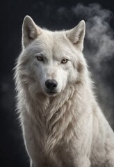 Obraz premium Wolf Wild Animal Elegant Dramatic Portrait On A Mist Dark Background