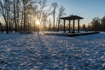 Larischuv altan gazebo in Park Bozeny Nemcove in Karvina city in Czech republic during winter