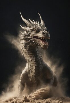 Dragon Wild Animal Elegant Dramatic Portrait On A Mist Dark Background