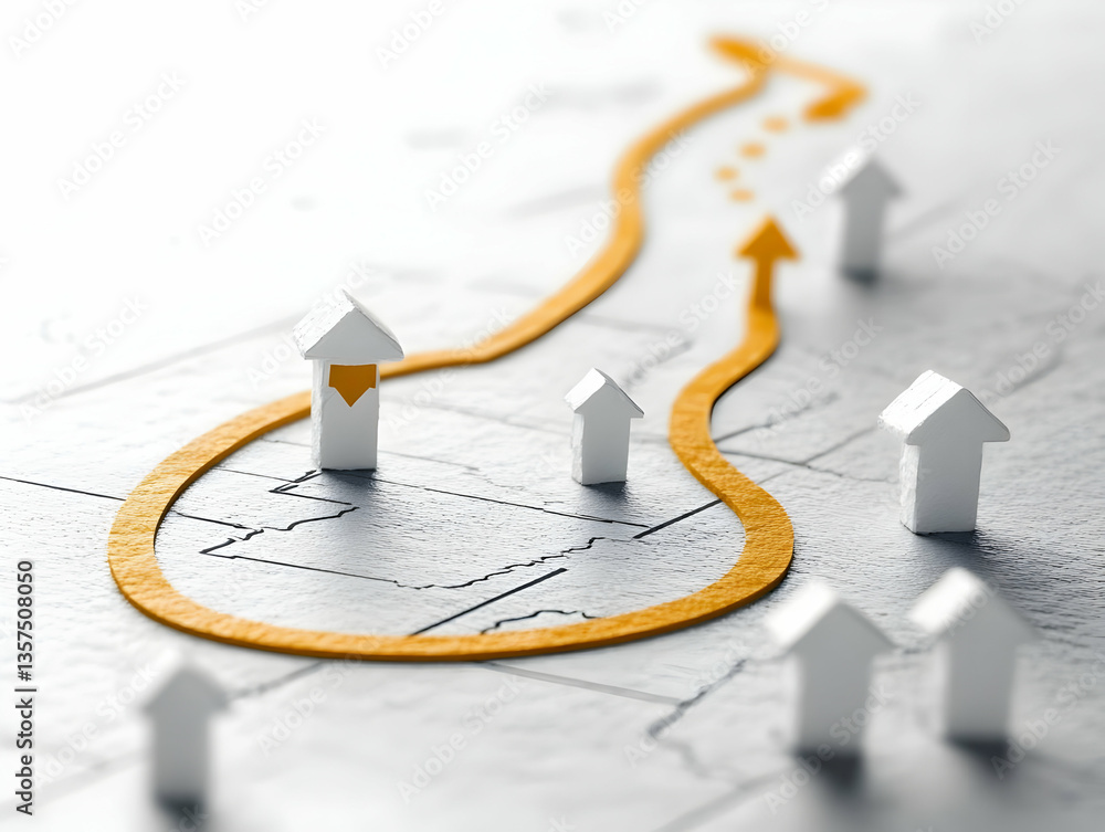 Poster orange arrow guide on a white map with arrow indicators for business strategy navigation concept in 