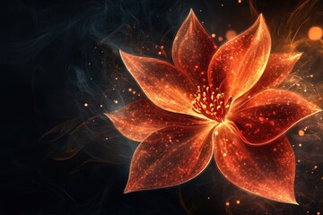 Radiant floral bloom with fiery glow abstract botanical art in dark background artistic rendering