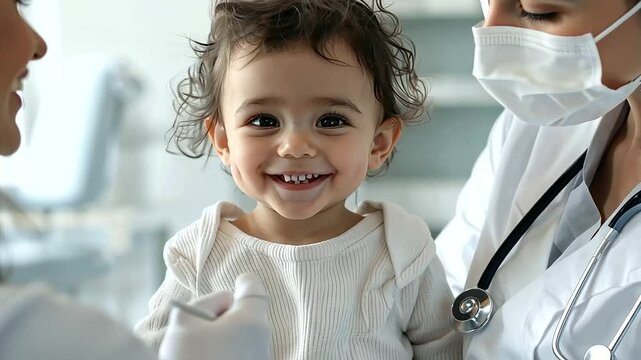 1_Mother and child at pediatric clinic for routine health check-up