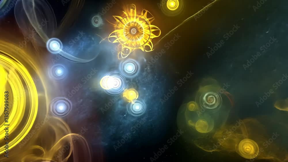 Poster colorful abstract representation of cosmic phenomena with swirling light patterns and vibrant orbs i