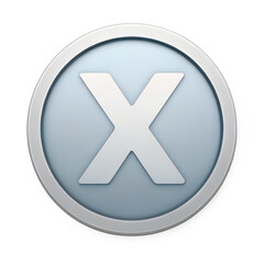 Obraz premium A light blue button with a white X in the center and a metallic border.