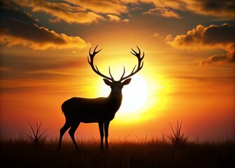 Naklejka premium Majestic Deer Silhouette at Sunset: Elegant Wildlife Photography