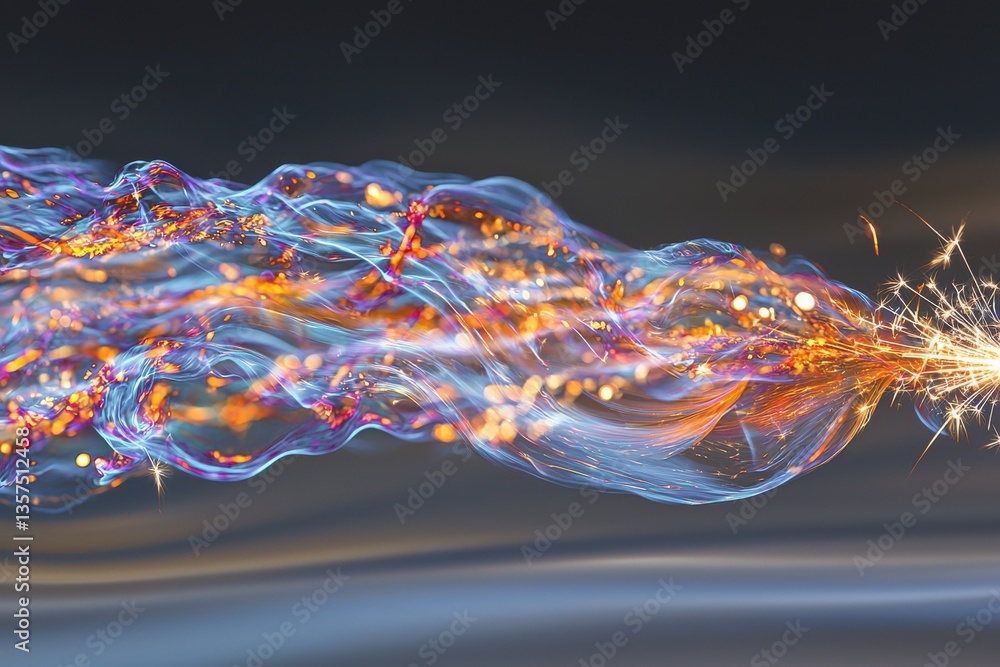Aufkleber an abstract rendering of flowing light and energy, with vibrant colors and a central bright spark, c