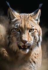 Lynx Wild Animal Elegant Dramatic Portrait On A Mist Dark Background